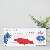 Jamaica Blue/Red Palm Tree Starfish Boarding Pass Einladung (Stehend Vorderseite)