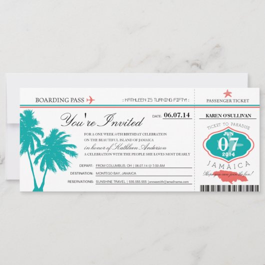 JAMAICA Boarding Pass Geburtstag Einladung (Vorderseite)