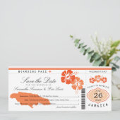 Jamaica Boarding Pass Wedding Save the Date (Stehend Vorderseite)
