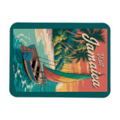 Jamaica Boat Illustration Travel Art Vintage Magnet (Horizontal)