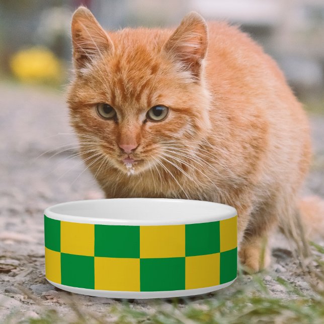 Jamaica Colors Green Gold Square Jamaikanisches Mu Napf (Jamaica Colors Green Gold Square Jamaican Pattern Bowl (orange cat))