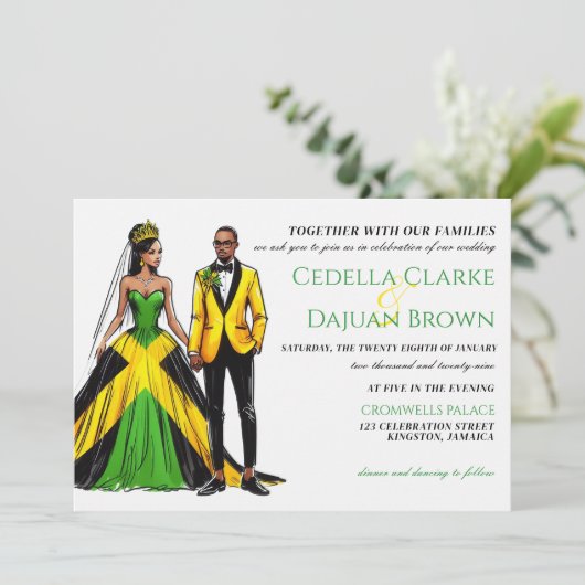 Jamaica Couple Wedding Einladung (Stehend Vorderseite)