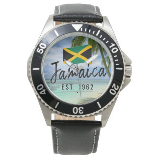 "Jamaica Est. 1962" Beach With Jamaica Flag Art Armbanduhr