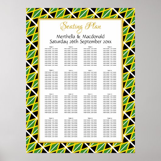 JAMAICA FLAG Custom Wedding 160 Sitzplan Poster (Vorne)