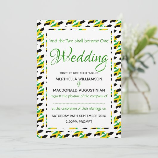 JAMAICA Flag Custom Wedding Celebration Scripting Einladung (Stehend Vorderseite)