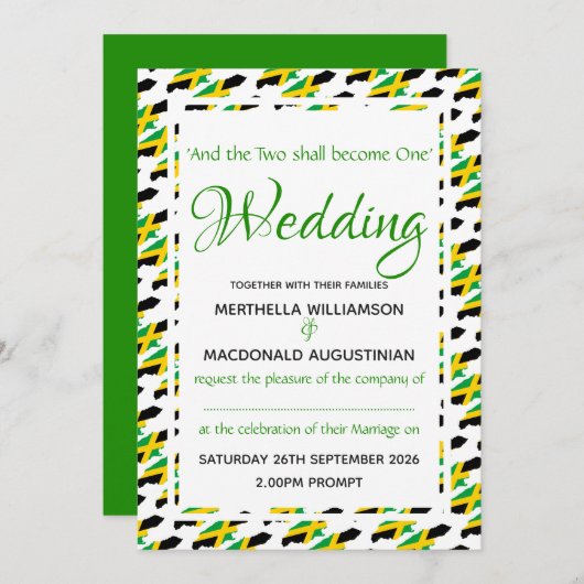 JAMAICA Flag Custom Wedding Celebration Scripting Einladung (Vorne/Hinten)