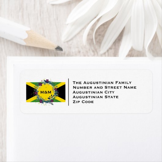 Jamaica Flag Monogram Wedding Rücksendeadresse (Insitu)
