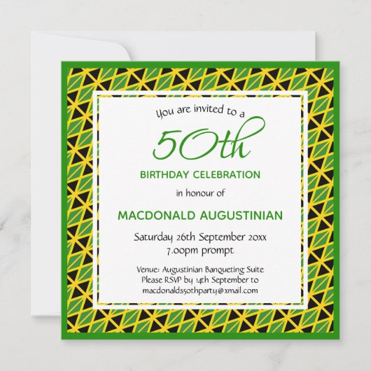 JAMAICA FLAG Personalisiert 50. Geburtstag Einladung (Vorderseite)