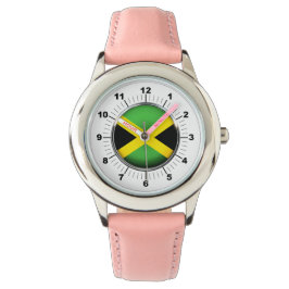 Jamaica Flag Pink Leather Strap Watch Armbanduhr