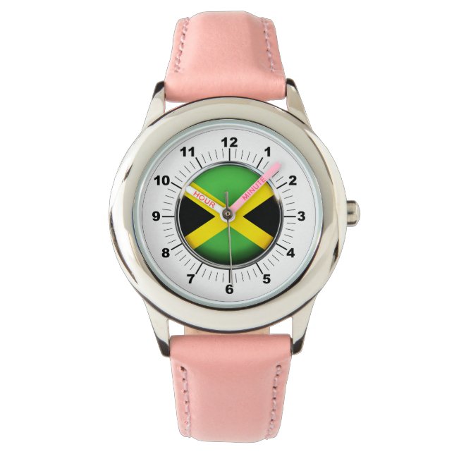 Jamaica Flag Pink Leather Strap Watch Armbanduhr (Vorderseite)