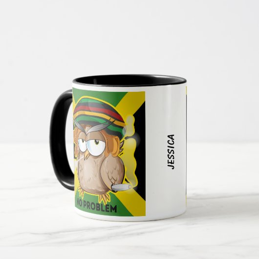 Jamaica Funny Rasta Rauchen Owl Anpassbarer Name Tasse (Vorderseite Links)