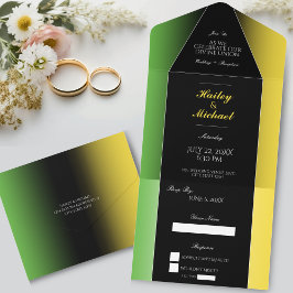 Jamaica Green Black & Gold Elegant Moderner Jamaik All In One Einladung