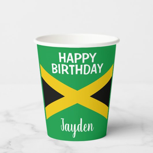 Jamaica Green Black & Gold Jamaikanische Flagge Ge Pappbecher (Rückseite)