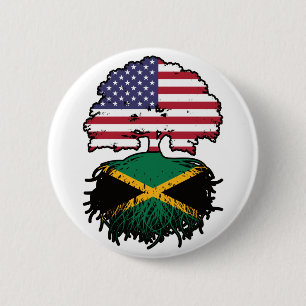 Jamaica Jamaica American USA Tree Roots Flag Button