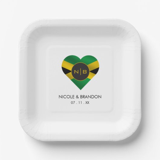 Jamaica Jamaica Flag Herz Monogram Wedding Pappteller (Vorderseite)