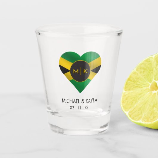 Jamaica Jamaica Flag Herz Monogram Wedding Schnapsglas (Vorderseite)