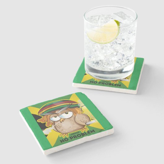 Jamaica Kein Problem Funny Rasta Rauchen Owl Steinuntersetzer (Seitenansicht)