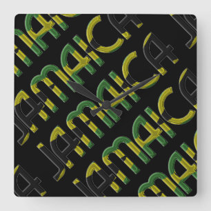 Jamaica Land Jamaikanische Flaggenfarben Typografi Quadratische Wanduhr