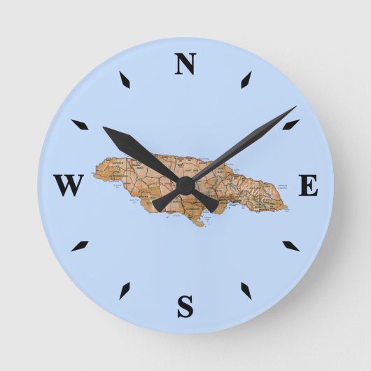Jamaica Map Clock Runde Wanduhr (Vorderseite)