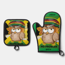 Jamaica No Problem Funny Owl Ofenhandschuh & Topflappen-Set