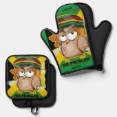 Jamaica No Problem Funny Owl Ofenhandschuh & Topflappen-Set (Vorderseite/Rückseite)