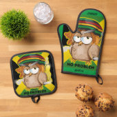 Jamaica No Problem Funny Owl Ofenhandschuh & Topflappen-Set (Oben Unten)