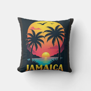 Jamaica Retro-Sonnenuntergang - Vintage-Tropenpalm Kissen