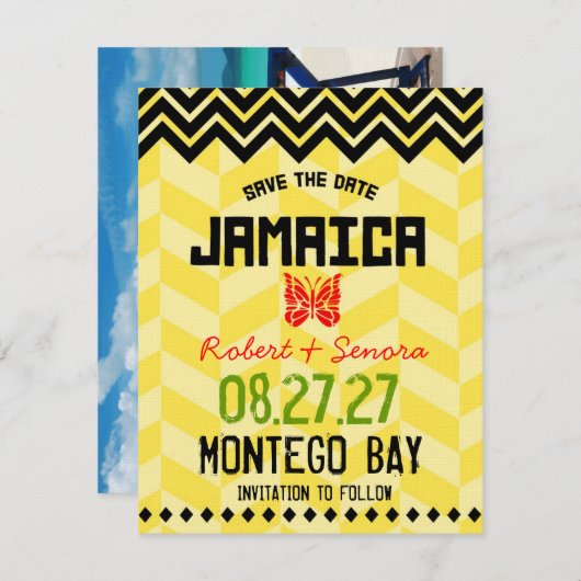JAMAICA Save the Date Leinenpapier (Vorne/Hinten)