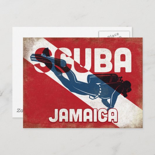 Jamaica Scuba Diver - Blue Retro Postkarte (Vorne/Hinten)