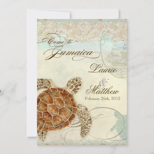 Jamaica Sea Turtle Moderner Küstenstrand Einladung (Rückseite)