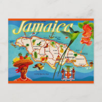 Jamaica Vintag Map Postcard