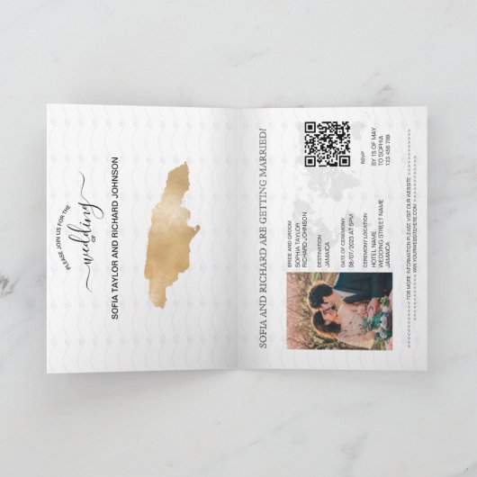 Jamaica Wedding Destination Passport QR Code Einladung (Innenseite)