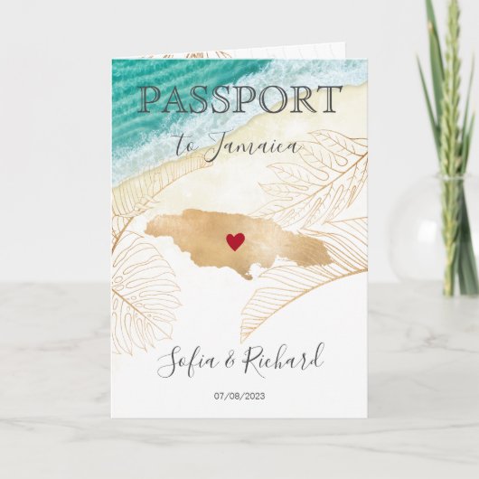 Jamaica Wedding Destination Passport Weltkarte Einladung (Vorderseite)
