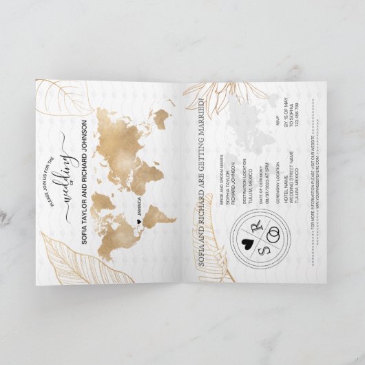 Jamaica Wedding Destination Passport Weltkarte Einladung (Innenseite)