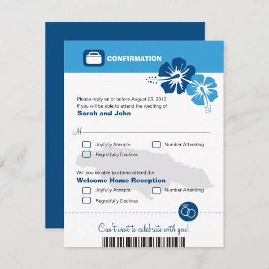 Jamaica Wedding RSVP Confirmation Boarding Pass (Vorne/Hinten)