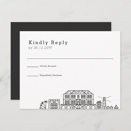 Jamaica Wedding | Stilisierte Skyline-UAWG RSVP Karte (Vorne/Hinten)