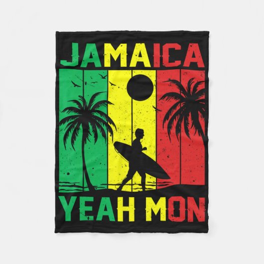 Jamaica Yeah Mon Palm Tree Surfing Beach Summer  Fleecedecke (Vorderseite)