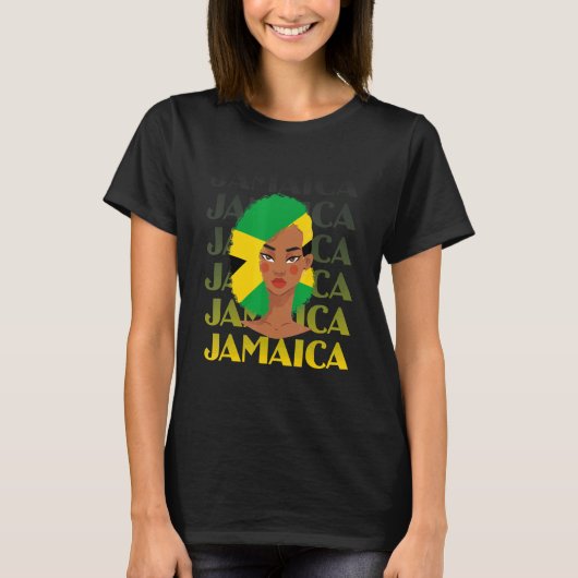 Jamaican Black Girl Messy Bun Hair Jamaica Flag Pr T-Shirt (Vorderseite)