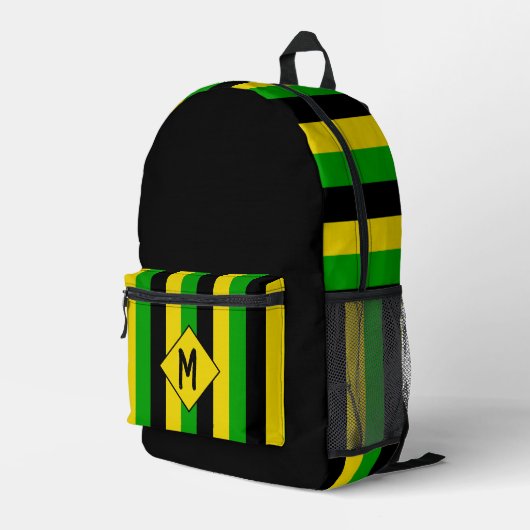 Jamaican Flag Colors Striped Monogram Bedruckter Rucksack (Rückseitige Ecke Rechts)