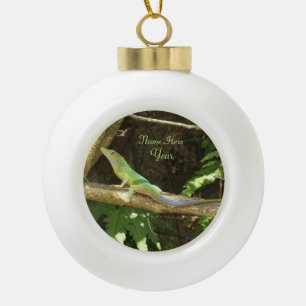 Jamaican Green Lizard Keramik Kugel-Ornament