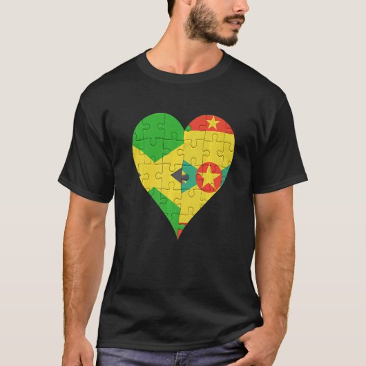 Jamaican Grenadan Flag Herz T-Shirt (Vorderseite)