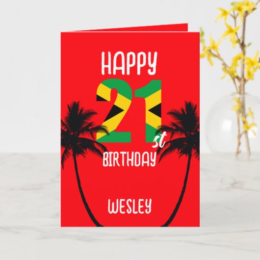 Jamaican Happy 21. Geburtstag Karte (Gelbe Blume)