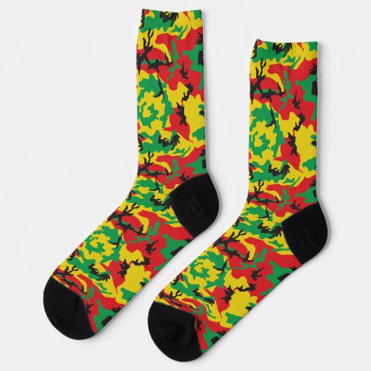 Jamaican Rasta Camouflage Gemustert Socken (Linkes Detail)