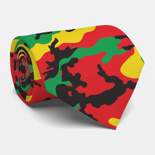 Jamaican Rasta Camouflage Print Gemustert Krawatte (Gerollt)
