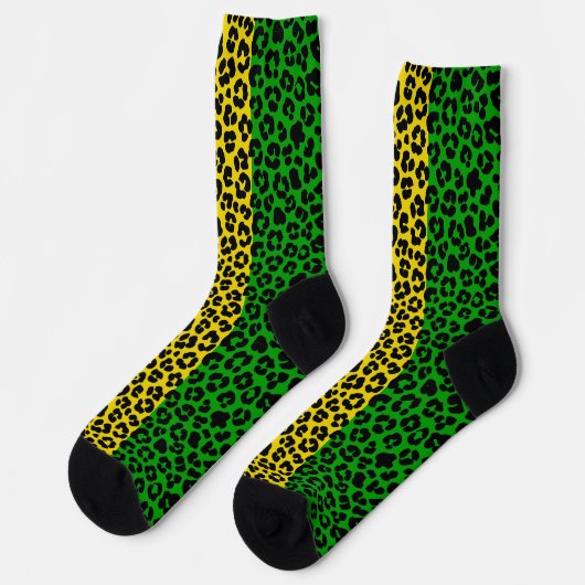 Jamaican Rasta Flag Farben Leopard Print Socken (Linkes Detail)