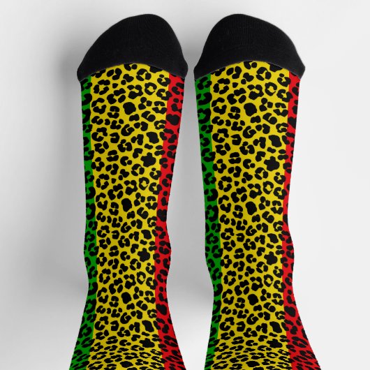 Jamaican Rasta Flag Farben Leopard Print Socken (Oben)