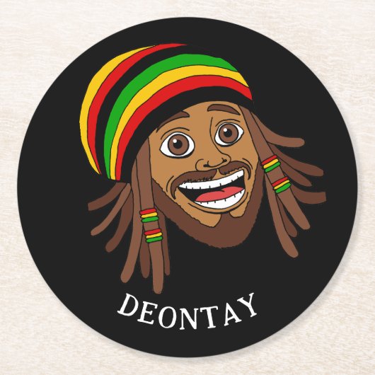 Jamaican Rasta Man Custom Text Runder Pappuntersetzer (Vorderseite)
