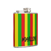 Jamaican Rasta Reggae Stripes Name hinzufügen Flachmann (Rechts)