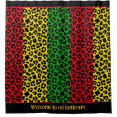Jamaican Rasta Rot-Gelber Leopard-Druck Duschvorhang (Vorderseite)