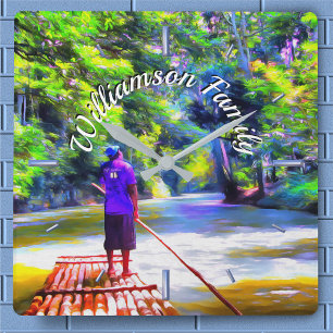 Jamaican River Raft Ride J001 Square Wall Clock Quadratische Wanduhr